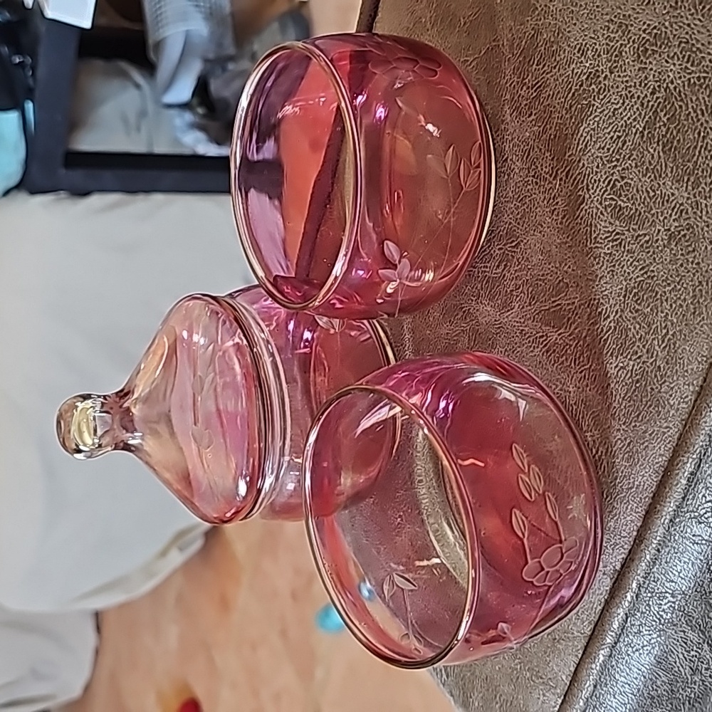 Gold rimmed pink glass